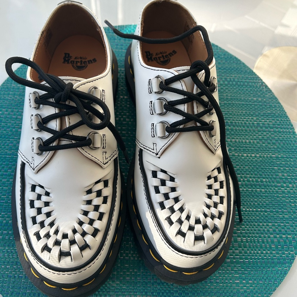 Dr. Martens Black and White Woven Leather Shoes